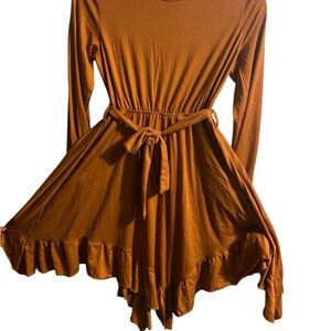 Rust Orange Long Sleeve Dress with Belt